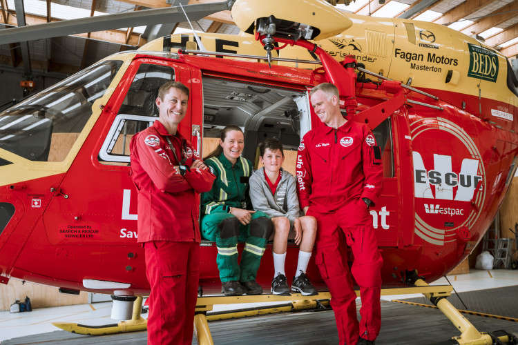 Lincoln with Life Flight rescue crew